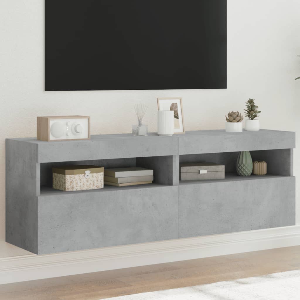 TV-Wandschränke mit LED Betongrau 60cm 2er-Set