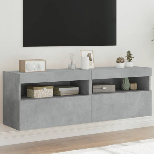 TV-Wandschränke mit LED Betongrau 60cm 2er-Set
