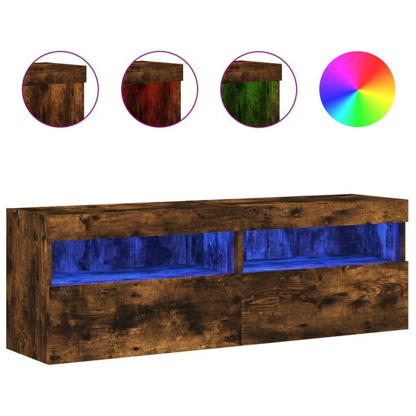TV-Wandschränke mit LED Räuchereiche 60x30x40cm, 2er-Set