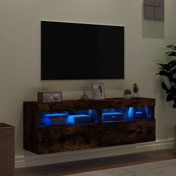 TV-Wandschränke mit LED Räuchereiche 60x30x40cm, 2er-Set