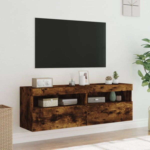 TV-Wandschränke mit LED Räuchereiche 60x30x40cm, 2er-Set