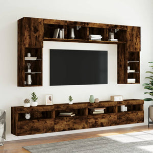 TV-Wandschränke mit LED Räuchereiche 60x30x40cm, 2er-Set