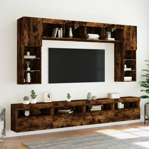 TV-Wandschränke mit LED Räuchereiche 60x30x40cm, 2er-Set
