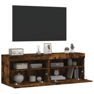 TV-Wandschränke mit LED Räuchereiche 60x30x40cm, 2er-Set