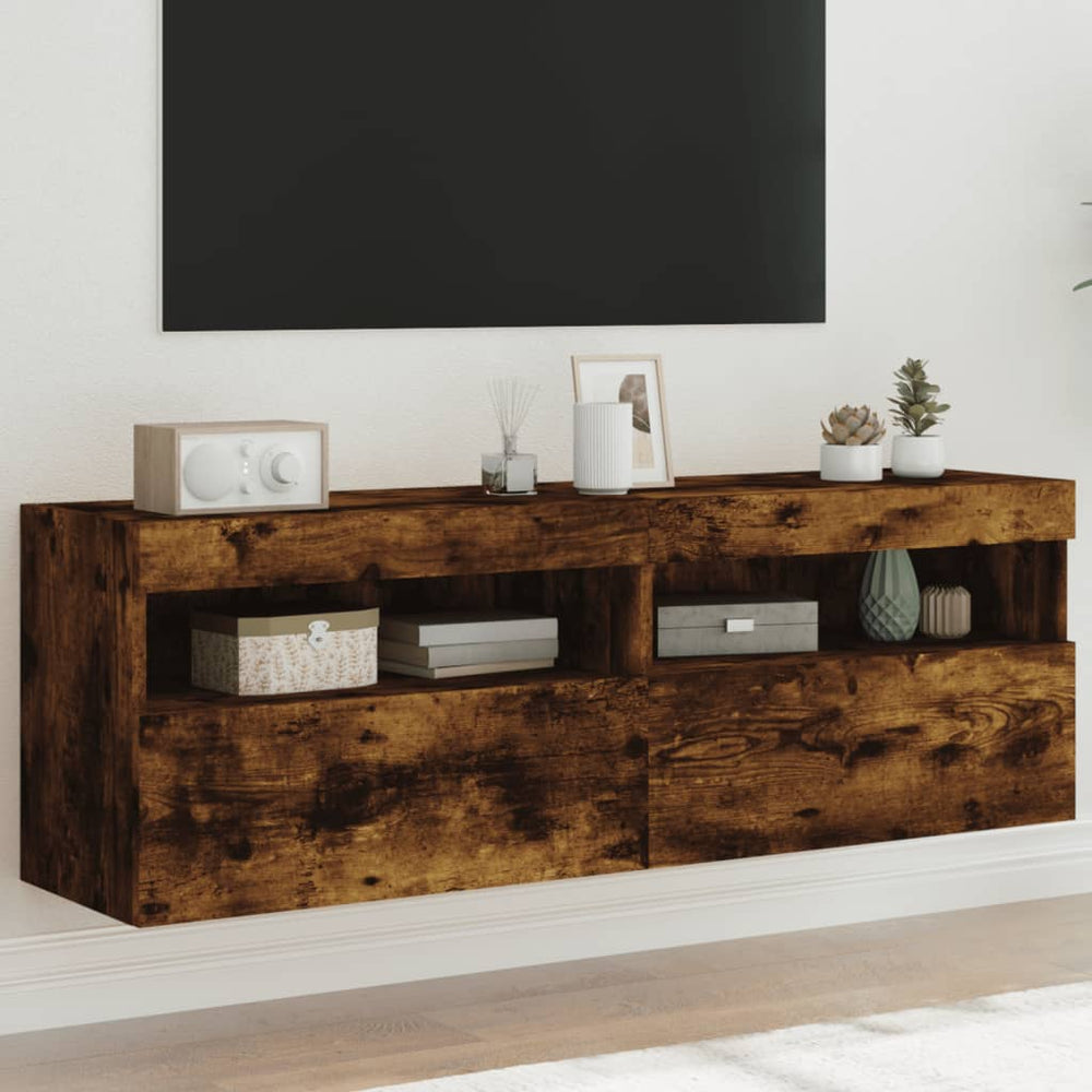 TV-Wandschränke mit LED Räuchereiche 60x30x40cm, 2er-Set