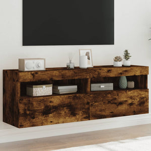 TV-Wandschränke mit LED Räuchereiche 60x30x40cm, 2er-Set