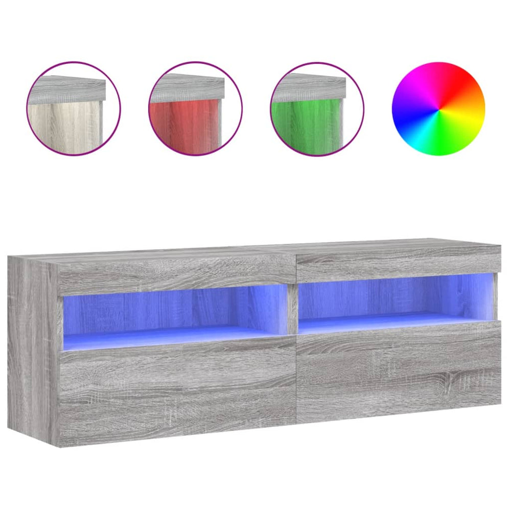 TV-Wandschränke mit LED, 2er Set, Grau Sonoma