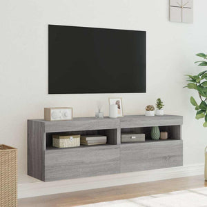 TV-Wandschränke mit LED, 2er Set, Grau Sonoma