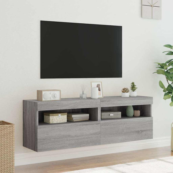 TV-Wandschränke mit LED, 2er Set, Grau Sonoma