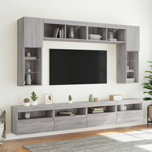 TV-Wandschränke mit LED, 2er Set, Grau Sonoma