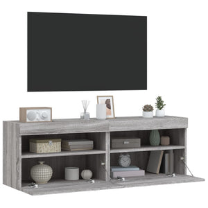 TV-Wandschränke mit LED, 2er Set, Grau Sonoma