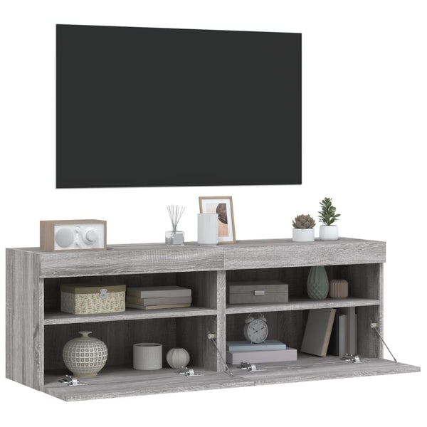 TV-Wandschränke mit LED, 2er Set, Grau Sonoma