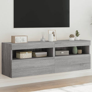 TV-Wandschränke mit LED, 2er Set, Grau Sonoma