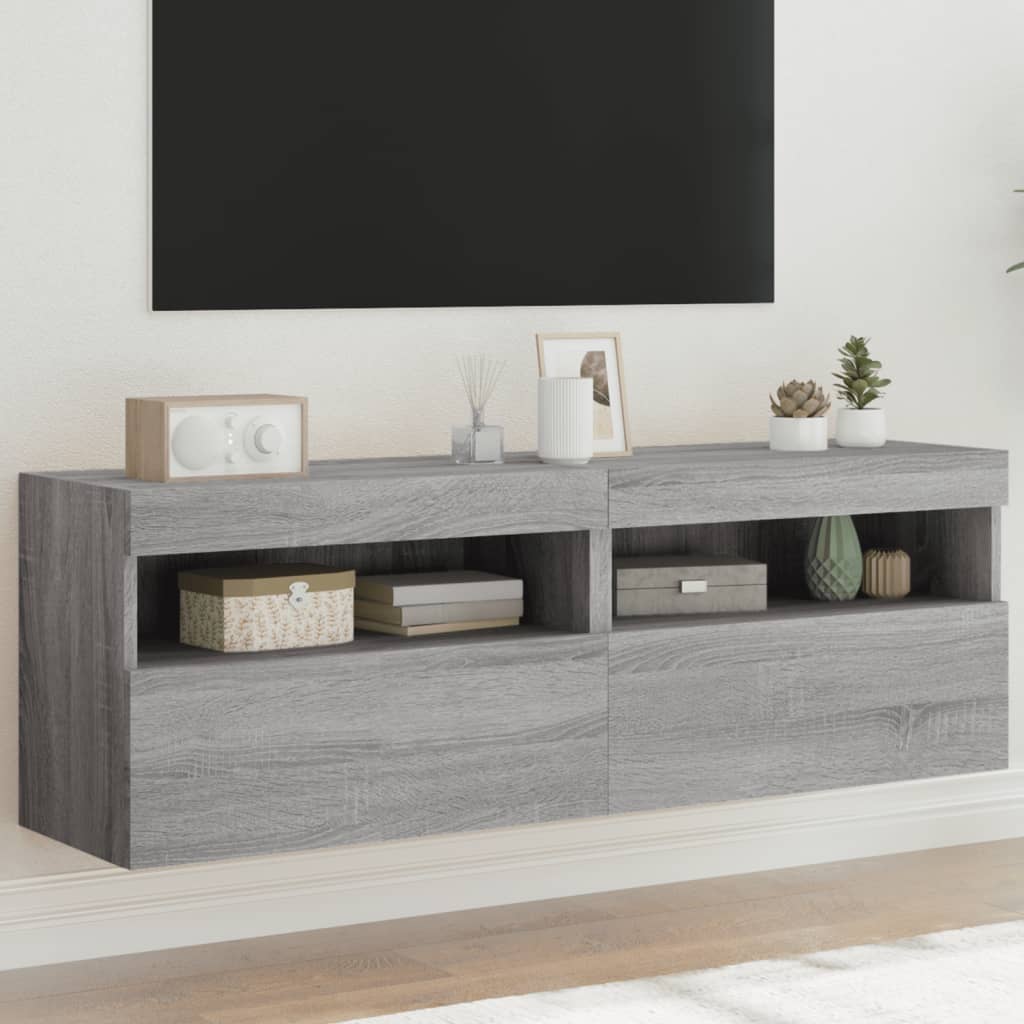 TV-Wandschränke mit LED, 2er Set, Grau Sonoma