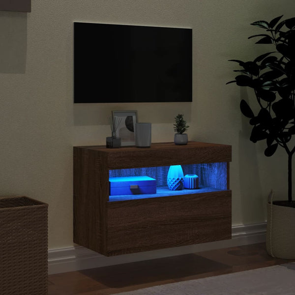 TV-Wandschrank mit LED Braun Eichenoptik