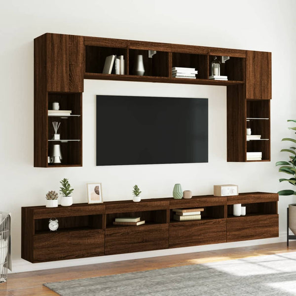 TV-Wandschrank mit LED Braun Eichenoptik