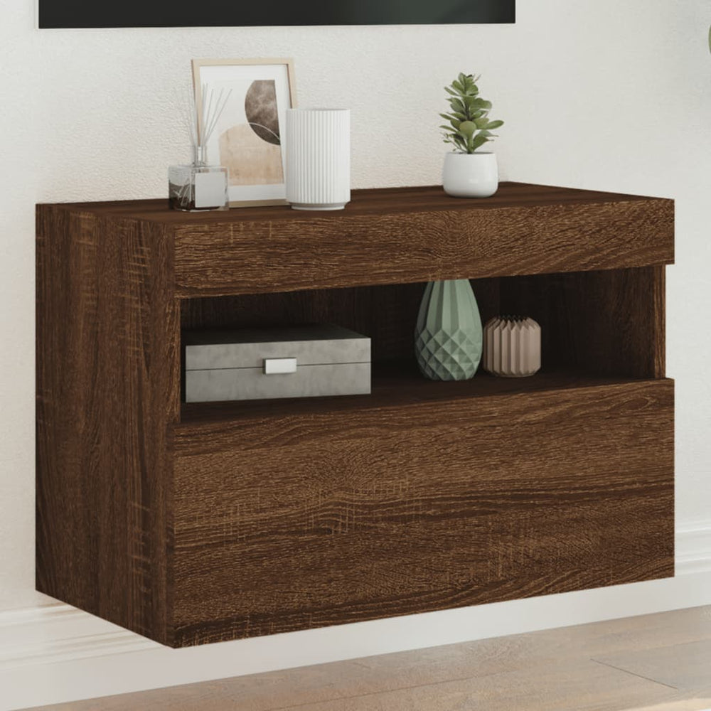 TV-Wandschrank mit LED Braun Eichenoptik