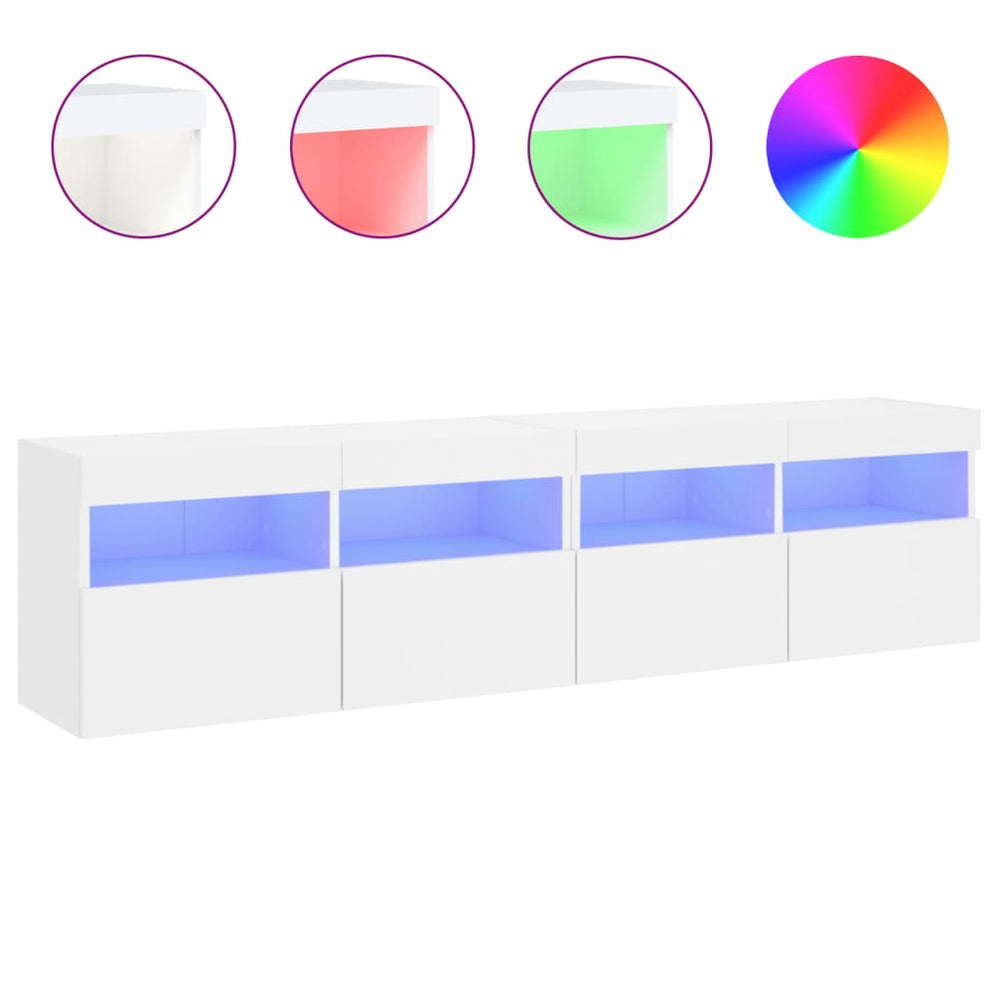 TV-Wandschränke mit LED, 2er Set, Weiß 80x30x40 cm