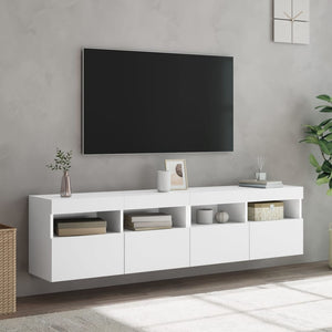 TV-Wandschränke mit LED, 2er Set, Weiß 80x30x40 cm