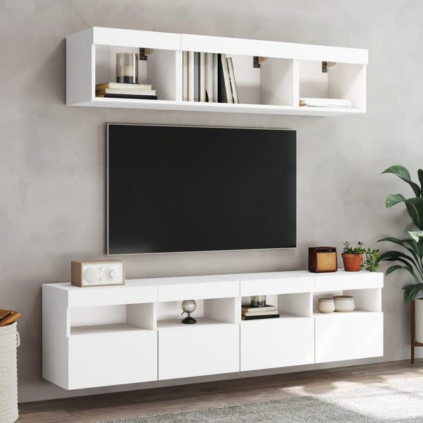 TV-Wandschränke mit LED, 2er Set, Weiß 80x30x40 cm