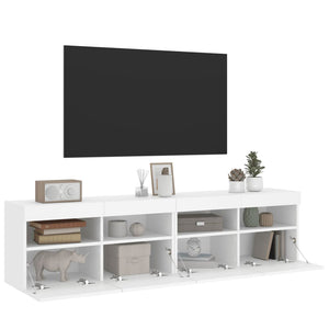 TV-Wandschränke mit LED, 2er Set, Weiß 80x30x40 cm