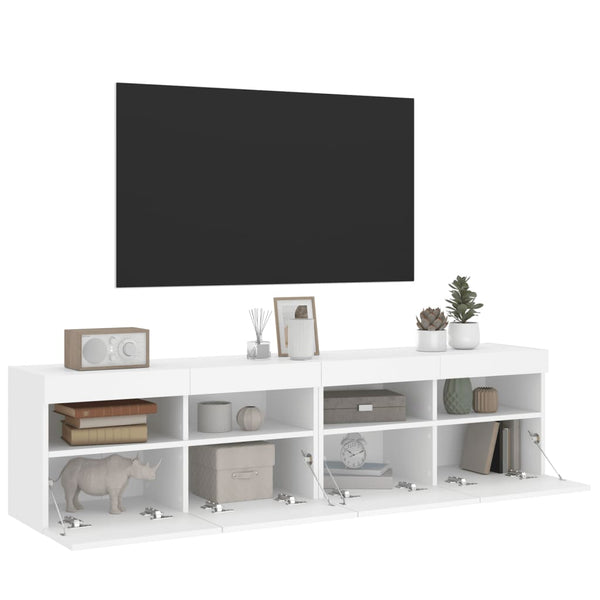 TV-Wandschränke mit LED, 2er Set, Weiß 80x30x40 cm