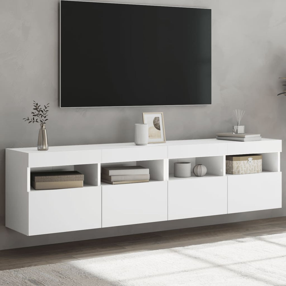 TV-Wandschränke mit LED, 2er Set, Weiß 80x30x40 cm