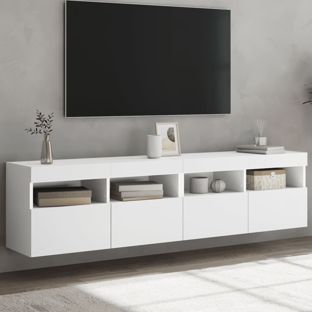 TV-Wandschränke mit LED, 2er Set, Weiß 80x30x40 cm