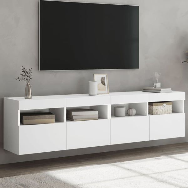 TV-Wandschränke mit LED, 2er Set, Weiß 80x30x40 cm