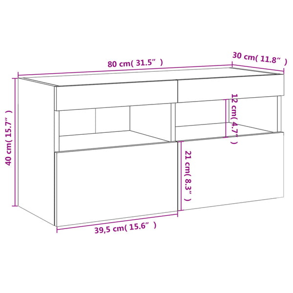 TV-Wandschrank mit LED Betongrau 80cm