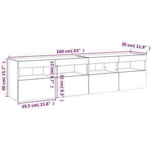 TV-Wandschränke mit LED, 2er-Set, Betongrau