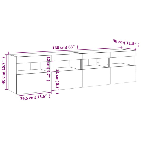 TV-Wandschränke mit LED, 2er-Set, Betongrau