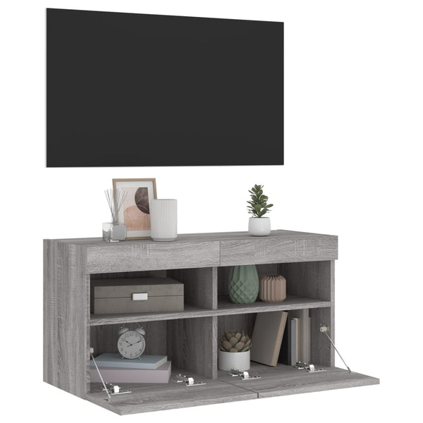 TV-Wandschrank mit LED Grau Sonoma 80 cm
