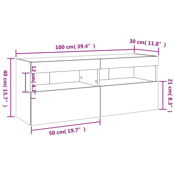 TV-Wandschrank mit LED Weiß 100x30x40 cm