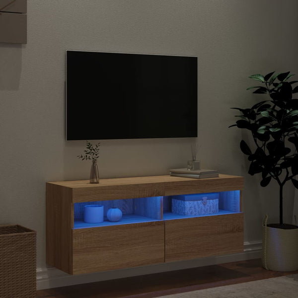 TV-Wandschrank mit LED Sonoma Eiche 100x30x40 cm