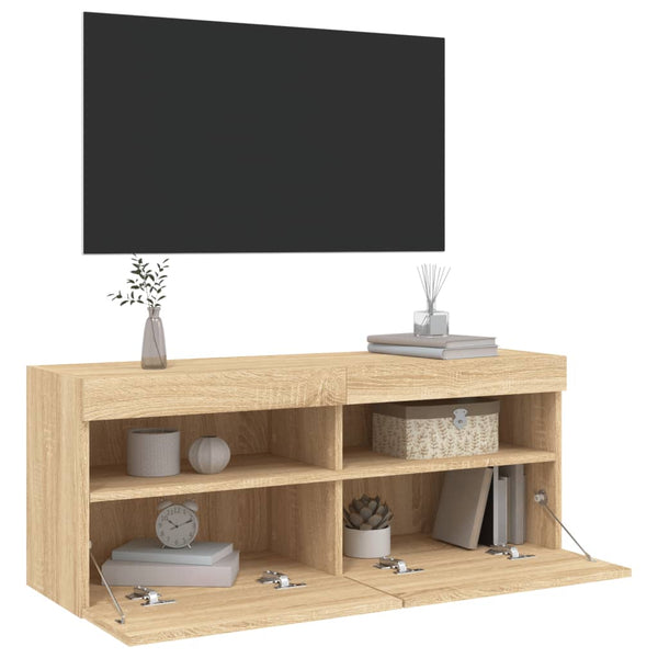 TV-Wandschrank mit LED Sonoma Eiche 100x30x40 cm
