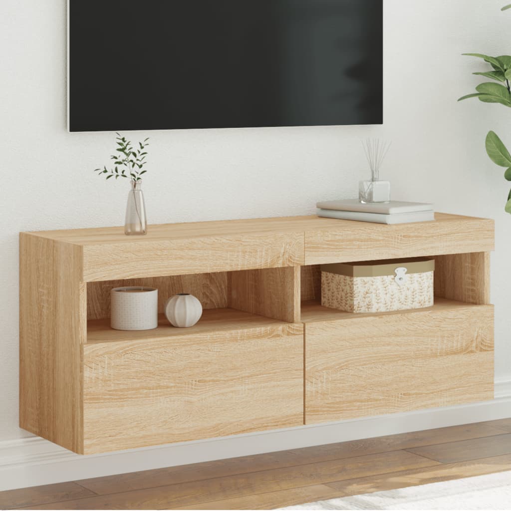 TV-Wandschrank mit LED Sonoma Eiche 100x30x40 cm