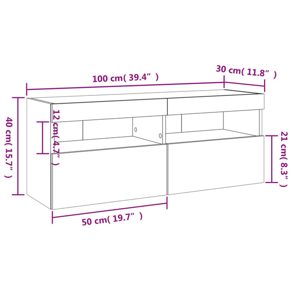 TV-Wandschrank mit LED Räuchereiche 100cm