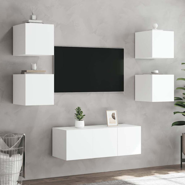 TV-Wandschränke mit LED, 2er-Set, Weiß