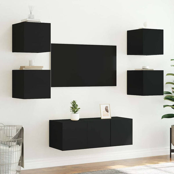 TV-Wandschränke mit LED Schwarz 2er-Set