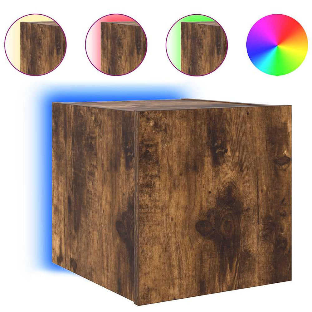 vidaXL TV Wall Cabinet with LED Lights Smoked Oak 30.5x35x30 cm