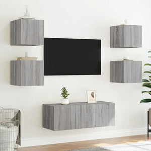 TV-Wandschrank mit LED Grau Sonoma