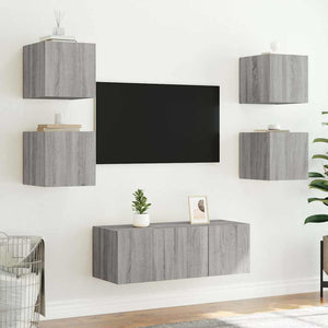 TV-Wandschränke mit LED, 2er-Set, Grau Sonoma