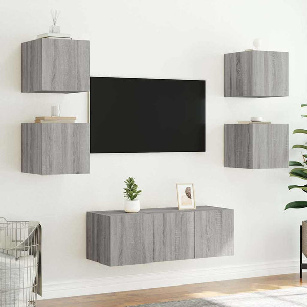 TV-Wandschränke mit LED, 2er-Set, Grau Sonoma