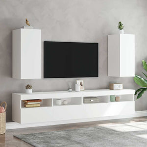 Weißer TV-Wandschrank mit LED