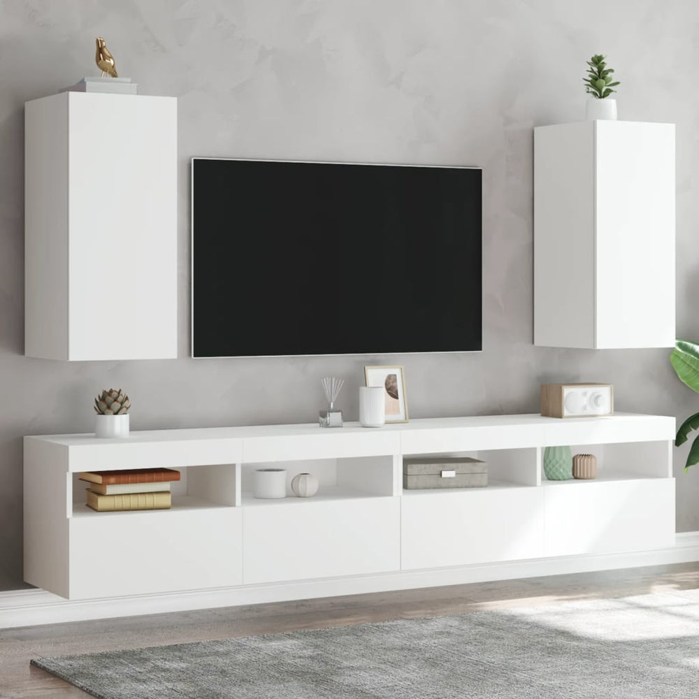 TV-Wandschränke mit LED, 2er-Set, Weiß