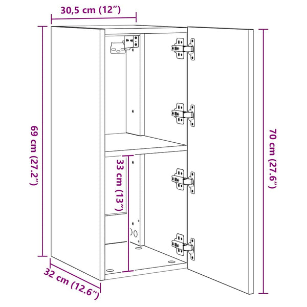 TV-Wandschrank mit LED Betongrau 30,5x35x70 cm