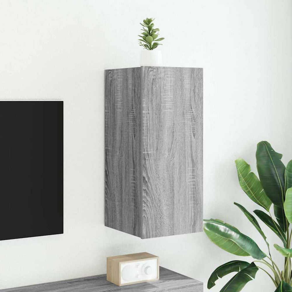 vidaXL TV Wall Cabinet with LED Lights Sonoma Grey 30.5x35x70 cm