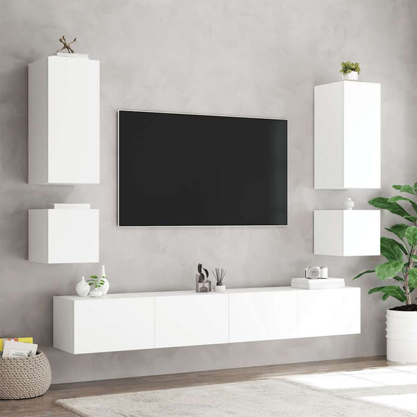 Weißer TV-Wandschrank mit LED