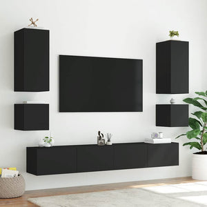 TV-Wandschränke mit LED Schwarz 2er-Set